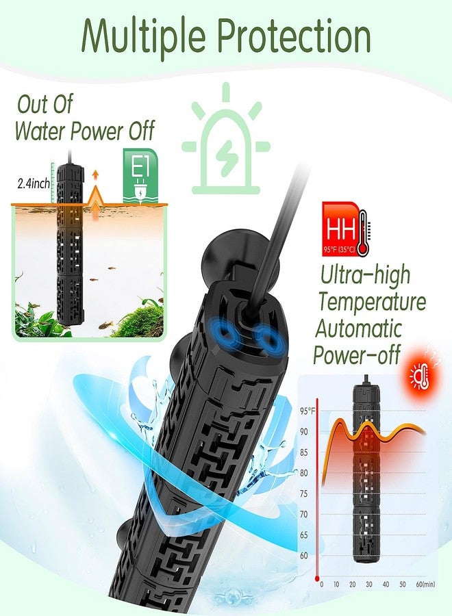 آقا سخان حوض السمك AQQA، سخان حوض السمك بقدرات 50 واط، 150 واط، 250 واط، 400 واط، 500 واط، 800 واط لأحواض السمك من 3 إلى 220 جالون، ضبط درجة الحرارة من 59 إلى 93 درجة فهرنهايت بدقة عالية، إيقاف تشغيل تلقائي عند نفاد الماء أو ارتفاع درجة الحرارة (25 واط). - Image 4